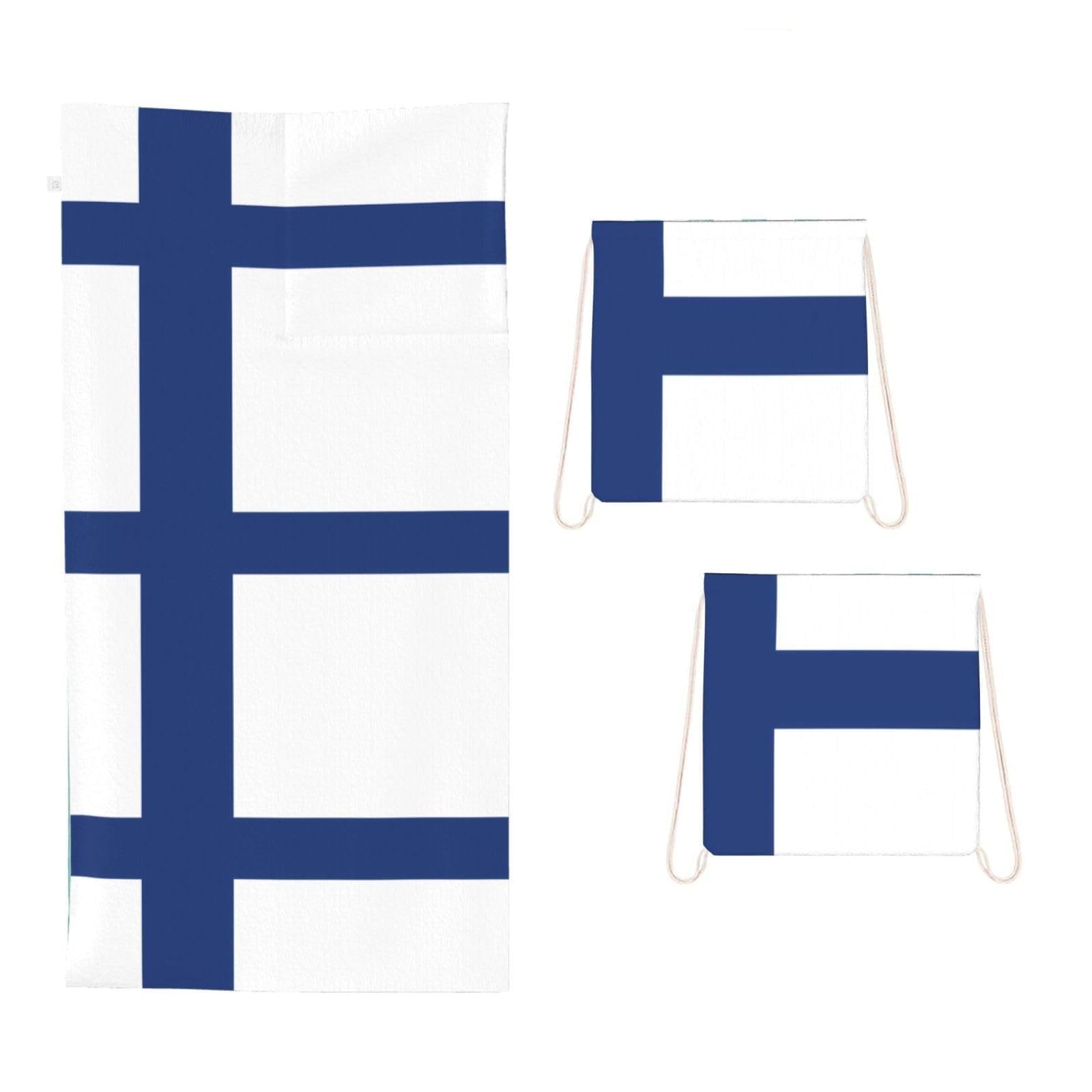 CNTDBU Finnish flag 2 in 1 Packable Towel Bag-Large Beach Towel with Stuff Sack, Super Absorbent Microfiber Travel Towel for Pool