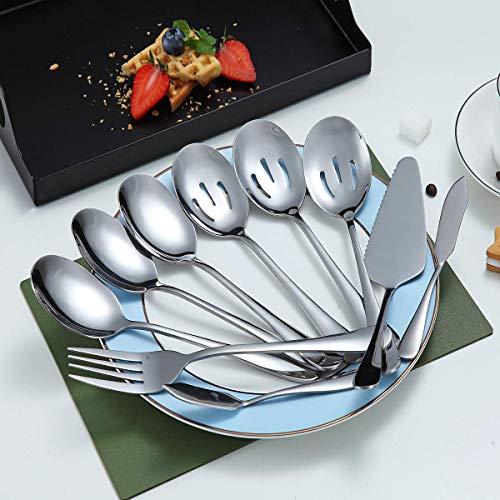 Serving Spoons 10 Pieces, Kyraton Serving Utensils, Serving Set Include 3 Serving Spoon, 3 Slotted Spoon, 1 Serving Fork, 1 Cake Server, 2 Butter Knife Spreaders - Image 3