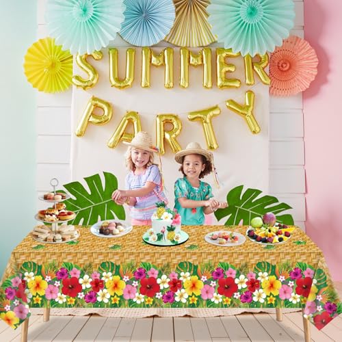 Image of 4 Pcs Hawaiian Luau Tablecloths Hawaiian Luau Table Cloths Tropical Palm Leaves Tablecloth 86 x 51 in Palm Leaves Table Cloth Baby Birthday Party Summer Pool Tropical Party Decorations (4)