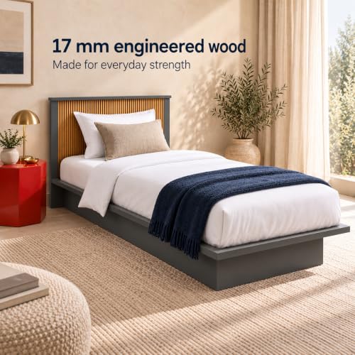 Image of Bniture Modern Low Height Single Size Bed Without Storage | Engineered Wood Platform Bed Headboard | Bed King Size Wooden Cot Double Bed for Bedroom 3 Year Warranty (Slate Grey & Giant Wood)