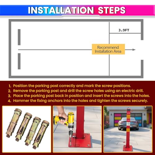 Image of amiciAuto Heavy Duty Folding Parking Barrier Lock with Keys & Foot Quick-Deploy | Metal Retractable Parking Post Obstacle | Anti-Theft Reserved Parking Guard for Home, Office & Private Driveways