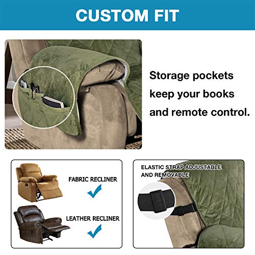 Flamingo P Recliner Covers Velvet Slip Resistant Recliner Sofa Slipcover Seat Width Up To 28" Couch Furniture Protector With 2" Elastic Straps Recliner Cover - Loden #TOP5