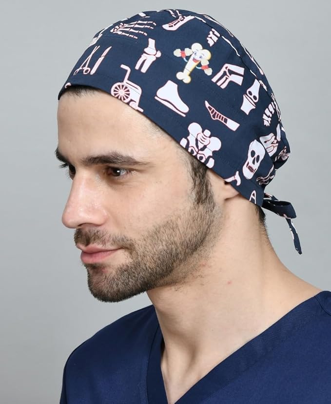Printed Soft Cotton Tie-Back Scrub Cap Poplin with Inside Sweat Band Comfortable Unisex Head Bands Cap (Orthopediac)
