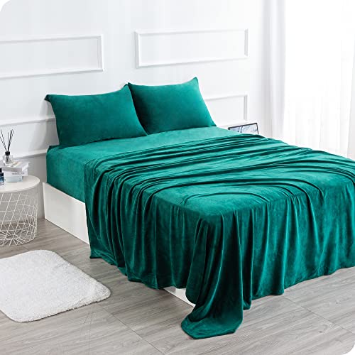 Micro Fleece Bed Sheet Set Twin Size,Velvet Plush Sheets And Pillowcase Set With Extra Deep Pockets, Extra Soft, No Pilling And Cozy Warmth For All Season (Twin,Green Color,3 Piece) #TOP1