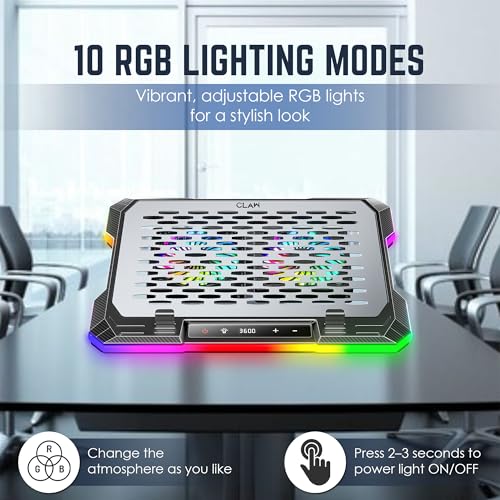 Image of CLAW Wind Pro K6 Laptop Cooling Pad with Display & 2x120mm Magnetic Removable Fans, 3600RPM Cooling, 8-Level Adjustable Height, 10 RGB Modes, USB & Type-C Ports, Metal+ABS Build, 10-19 inch Laptops