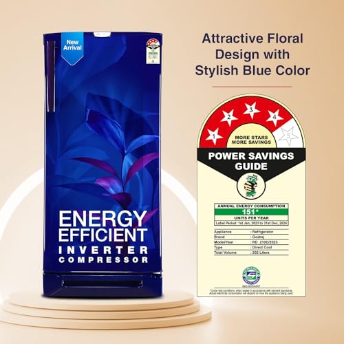 Image of Godrej 202 L 4 Star Advanced Inverter, Jumbo Vegetable Tray Direct Cool Single Door Refrigerator Appliance With Base Drawer(RD 210D TDI MN BL, Marine Blue)