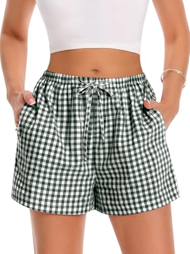 Image of Women Boxer Shorts Gingham Drawstring Pajama Bottom Plaid Pants with Pocket