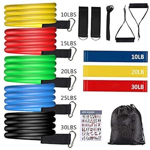 JTENG Resistance Bands Set, 15er Pack Fitnessbänder Widerstandsband-Set mit 5 Fitnessgummi Schläuchen, 3…