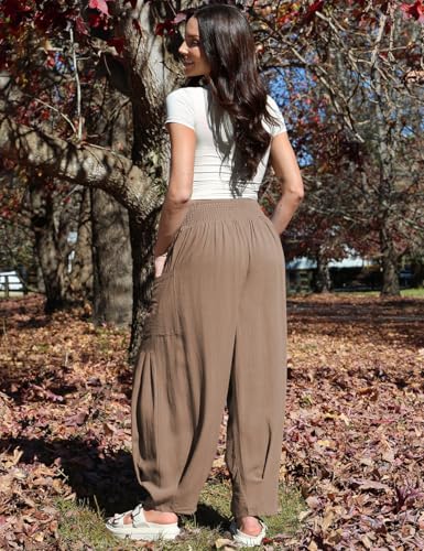 Image of TARSE Women's Linen Wide Leg Pants Baggy High Waist Palazzo Pants