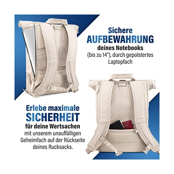 HEAVER® Rolltop Rucksack –Super praktischer Daypack- Ergonomischer u. sicherer Transport deiner Gegenstände und Laptop bei jedem Wetter- Damen/Herren – Bild 4
