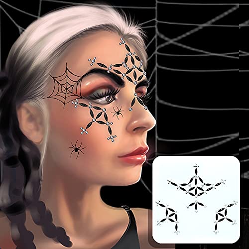 Miniatura 2 de Gemas faciales de telaraña, joyas de cara del día de la muerte para Halloween, paquete de 2