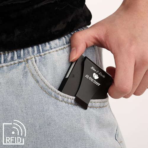 Mens Card Holder Wallet with Money Clip Custom Photo/Text Minimalist Slim Wallet with RFID Blocking Credit Card Holder with Money Clip Wallet for Men Dad Groomsmen Boyfriend - B14