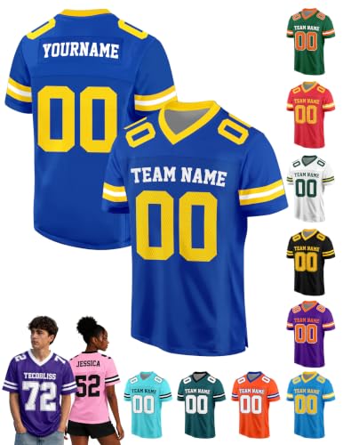 Custom Football Jersey with Name Number Logo, Royal Blue Yellow, Size S-5XL