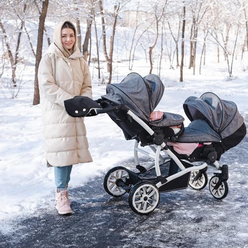 Image of Miliocry Stroller Warmmuffs, Extra Thick Stroller Hand Muff Warm Gloves, Anti-Freeze Windproof Pushchair Mittens, Plush Lined Hand Warmer Muff, Winter Baby Stroller Accessories for Pushchair, Pram