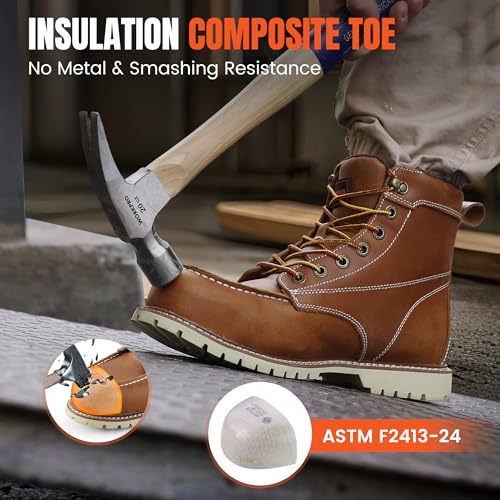 DURAWERK Men's Composite Toe Work Boots, Non-Slip Safety Shoes, Water-Resistant Leather Construction Boots3