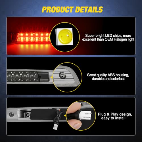 Image of Nilight Third Brake Light Tail High Mount 3rd Stop Lights Smoked Lens Compatible with Toyota Highlander 2001 2002 2003 Van SUV Rear Center Cab Lamp