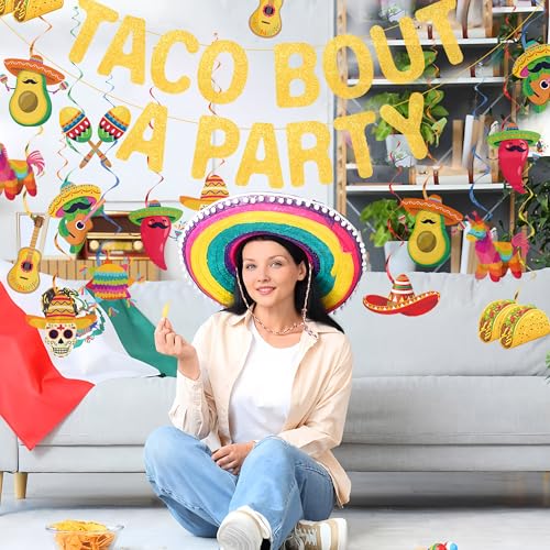 Image of Mexican Taco Bout a Party Decoration Taco Bout a Party Banner Mexican Fiesta Ceiling Hanging Swirls for Fiesta Birthday Cinco De Mayo Decoration