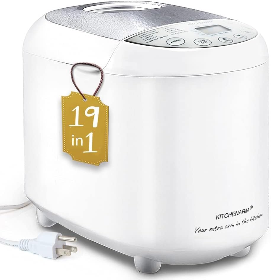 KITCHENARM 19-in-1 Bread Machine: Beginner-Friendly 2LB Gluten-Free Maker with Recipes, Delay Timer & Homemade Cycle