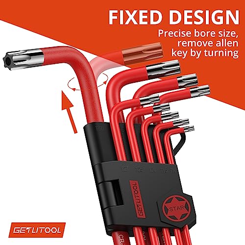 Getlitool Torx Key Set, 9 Pcs Star Allen Wrench Set, Cr-V Allen Key Set Hex Key Set T10-T50 With Size Coding And Storage Rack For Furniture Assembly, Bicycle Maintenance, Household Diy #TOP3