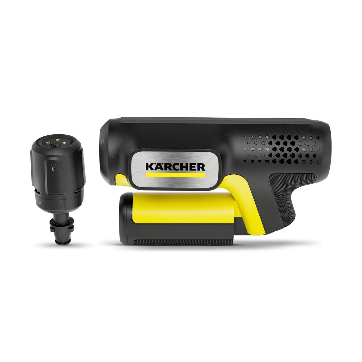 Kärcher Limpiadora Manual portátil OC Handheld Compact, Amarillo, Batería Iones de Litio, presión 15 Bar, 0.8 kg, Manguera 5 m, detergente, Multi Jet 4 en 1, Cargador Cable USB