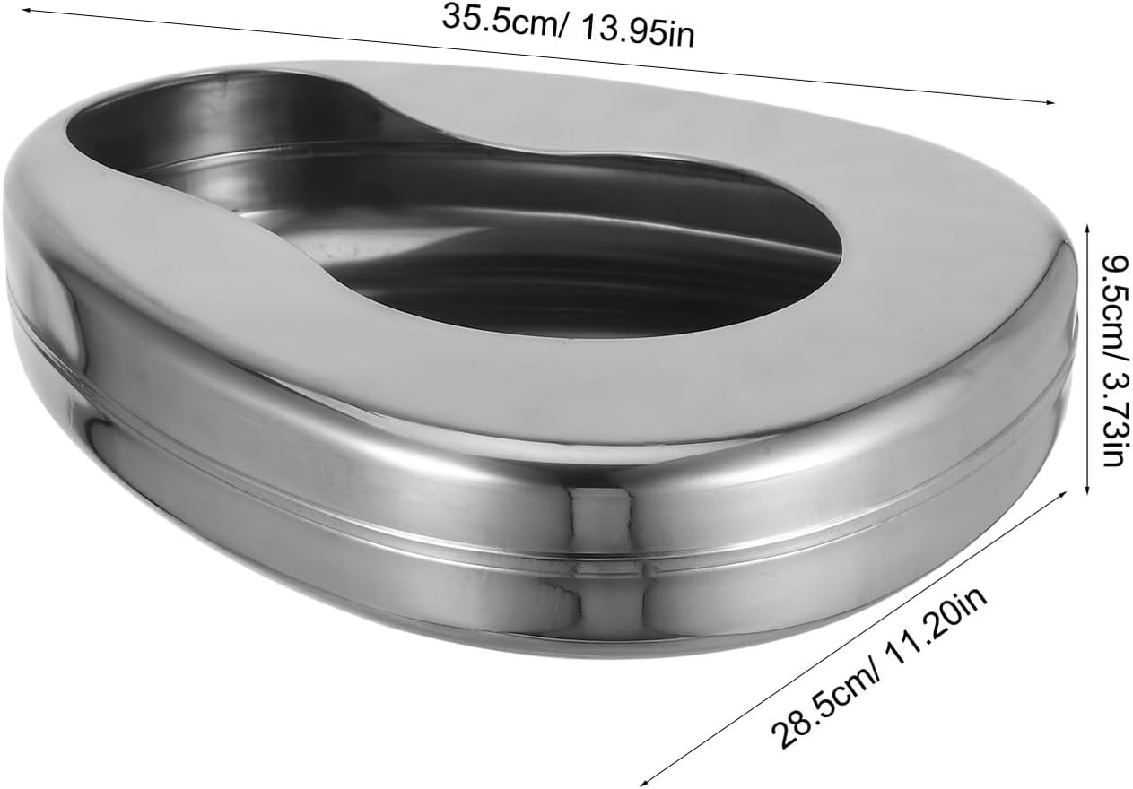 Hemobllo Sturdy Stainless Steel Bedpan for Elderly Men and Women Portable Bed Pan for Bedridden Patients Ergonomic Design for Comfort Nighttime Use and Wear-Resistant for Hospital and Home