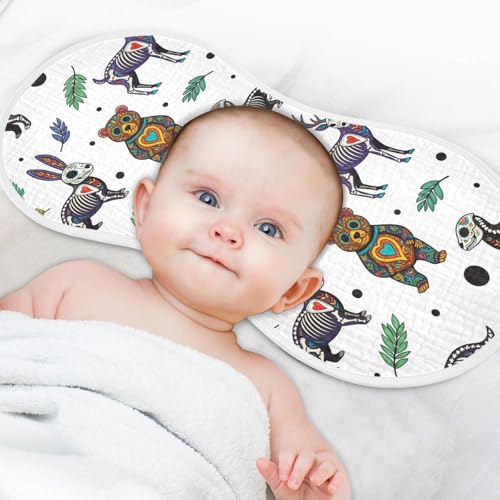 J JOYSAY Deer Rabbit Skull White Baby Burp Cloths for Boys Girls Large 22''x11'' Cotton 4 Layer Baby Items Must Haves for Infant Drool one sizex44