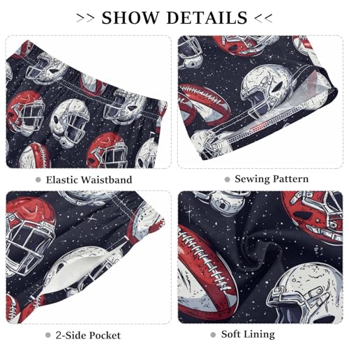 ALAZA Football Ball Black Helmet Pajama Shorts Sleep Shorts Pant Lounge Pajama Bottoms Elastic Waist with Pockets3