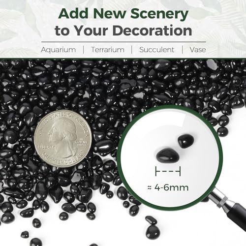 Image of T4U Tumbled Chips Stones Crushed Black Gravels 1 LB, Irregular Shaped Natural Rock Pebbles, DIY Polished Rocks for Potted Plant, Bonsai, Vase Fillers Aquarium Decoration, Aquarium Gravel Rocks
