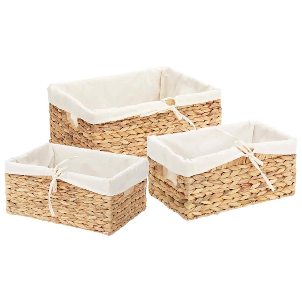 Juego de 3 cestas de almacenamiento de jacinto de agua natural, cestas rectangulares de 40 x 30 x 18 cm con asas para salón, dormitorio, oficina, estilo bohemio rústico