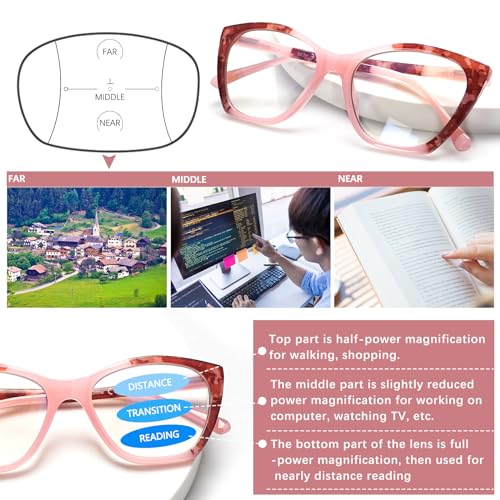Image of 4Pack Progressive Multifocus Reading Glasses for Women Blue Light Blocking Reading Glasses Spring Hinge Readers