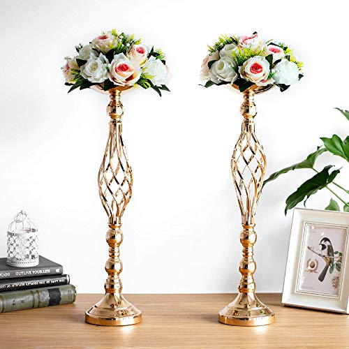 Versatile Metal Flower Arrangement Stand & Pillar Candles Holder Set For Wedding Party Dinner Centerpiece Event Restaurant Hotel Decoration (2 X L, Gold) #TOP3