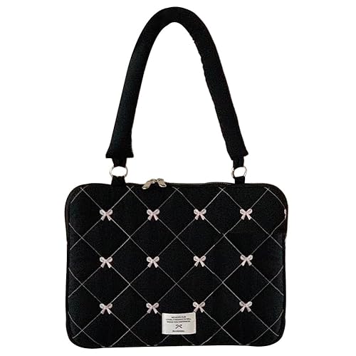 Cute Bow Laptop Case Coquette 13-15 Inch Puffy Laptop Sleeve Accessories Aesthetic Quilted Computer Bag for MacBook - Black - 13-14inch