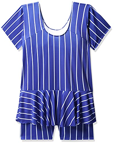 Image of I-SWIM LADIES COSTUME IS-103 ROYAL /WHITE LINES SIZE 2XL WITH GOGGLES SILICON JOINTLESS WITH BOX BLUE