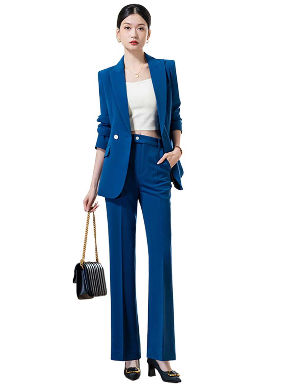 Womens Suit Double Breasted Buttons Peak Lapel 2-Piece Tuxedos Jacket Pants for Business Daily