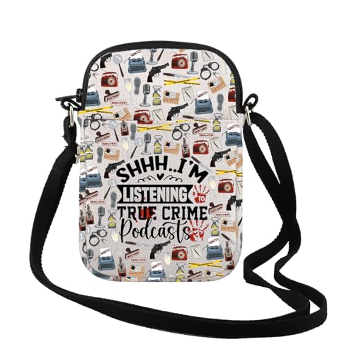 TSOTMO Crime Show Fan Gift Shhh I'm Listening To True Crime Podcasts Crossbody Bag Crime Lover Gift