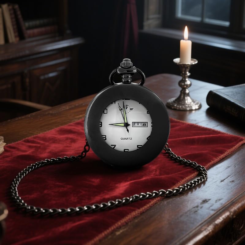 Image of BOSHIYA Smooth Quartz Pocket Watches for Men Classic Arabic Digital Luminous Dial & Day Date Pocket Watch with Chain Christmas Graduation Birthday Gifts