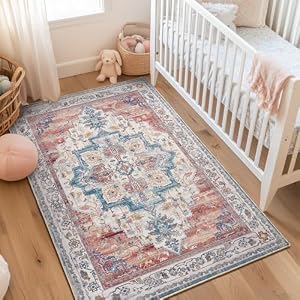 Farmhouse Beige 2x6 Runner Rugs for Hallway Entryway, Kitchen Runners Washable Non Slip Low Pile, Vintage Distressed Medallion Printed Rugs for Mudroom/Bedroom Bedside/Laundry Room/Bathroom