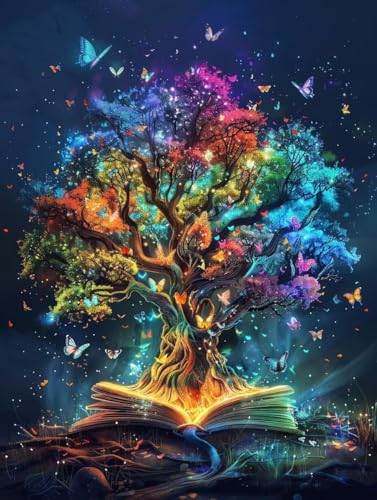 Peinture diamant livre et arbre 60x90cm pour chasser le stress quotidien