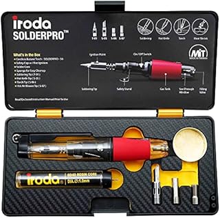 IRODA Cordless Butane Soldering Iron Multi-Purpose Kit | SOLDERPRO 50K Cordless, 4-in-1 30-70W Equivalent Portable, Heat Shrink Tool, Blow Torch, Rapid Heat Up, (Made in Taiwan) No Butane Included