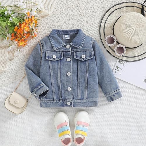 Letter Embroidered Denim Jacket for Toddler Girls Button Down Lapel Long Sleeve Shirts Little Girls Cute Stylish Clothes2