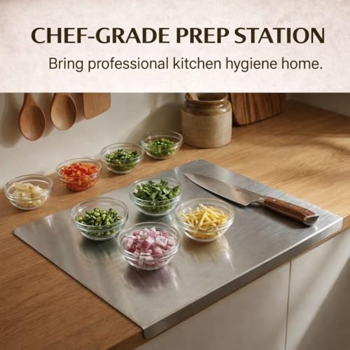 Image of Stainless Steel Chopping Board Counter Top 36x31cm | Food Grade Steel | Easy Clean, Rust Proof | Cutting Board for Vegetables, Meat & Kitchen Use