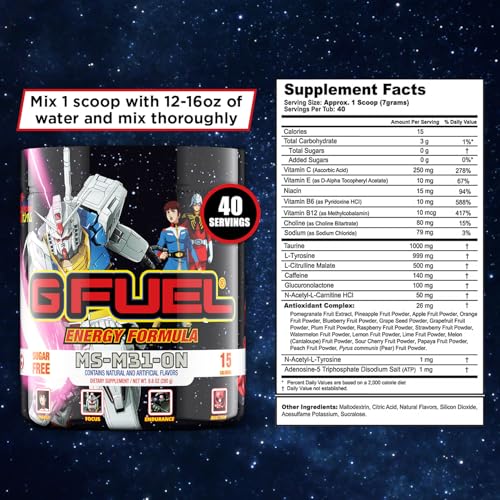 Image of G Fuel MS-M31-0N Energy Drink Powder, Pre Workout Caffeine Mix for Gaming, Sugar Free Focus Amino, Vitamin + Antioxidants, 9.8oz (Ramune Melon, 40 Servings)