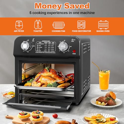 PlumChef-13-Quart-4-Slices-Air-Fryer-Convection-Toaster-Oven-with-Reference-Menus-1500W-7-in-1-Multifunction-with-Roast-Bake-Grill-Broil-Toast-Dehydrate-DefrostBlack PlumChef 13 Quart 4 Slices Air Fryer Convection Toaster Oven with Reference Menus 1500W 7 in 1 Multifunction with Roast Bake Grill Broil Toast Dehydrate DefrostBlack