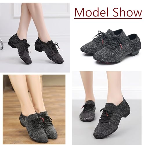Image of Women's Dance Shoes Closed Toe Lace-up Split-Sole Standard Practice Social Salsa Ballroom Latin Jazz Beginner Teaching Dance Shoes