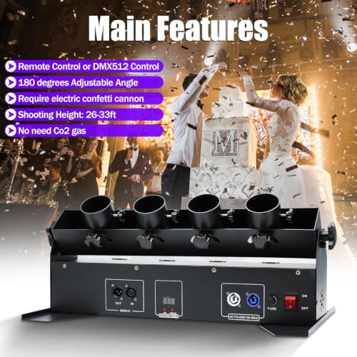 Lanzador eléctrico de confeti KUSOLE, 4 disparos, control DMX512 y remoto, alcance de 8 a 10 metros miniatura 2