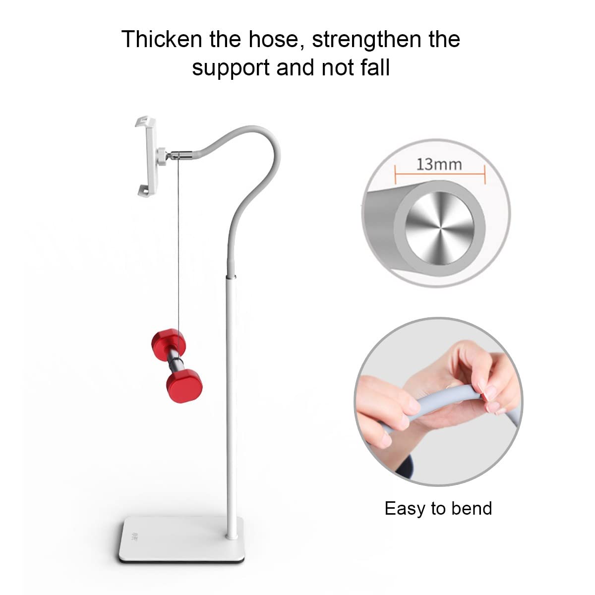 Supporto per tablet regolabile in altezza per letto, base stabile, altezza regolabile 109-151 cm, perfetto per leggere, guardare film e videochiamate