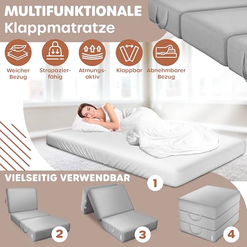 KESSER® Klappmatratze 75 x 195 x 15 cm Gästematratze 3-Fach faltbar zum Sitzhocker Faltmatratze Schaumstoff 25kg/m³ extra dick 15cm atmungsaktiv waschbar Abnehmbarer Bezug inkl. Camping Tragetasche