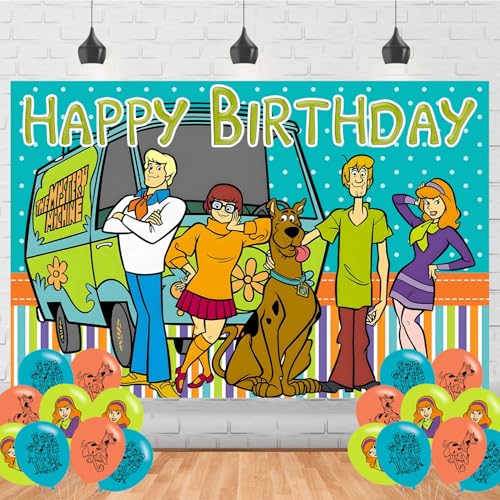 Scooby Dog Doo Birthday Party Supplies Backdrop 5x3 Cute Dog Happy Birthday Background Photography Kawaii Party Decorations Banner Photo Booth Props