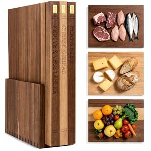 Book Cutting Board Set with Wooden Stand for Home Cooks