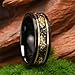 Concept Knight Tungsten carbide Rings for Men 8MM Hammered Golden Grooves and Inlaid with Gold Foil Meteorite Men's Engagement Wedding Bands Matte Brushed (8mm black and gold, 9)